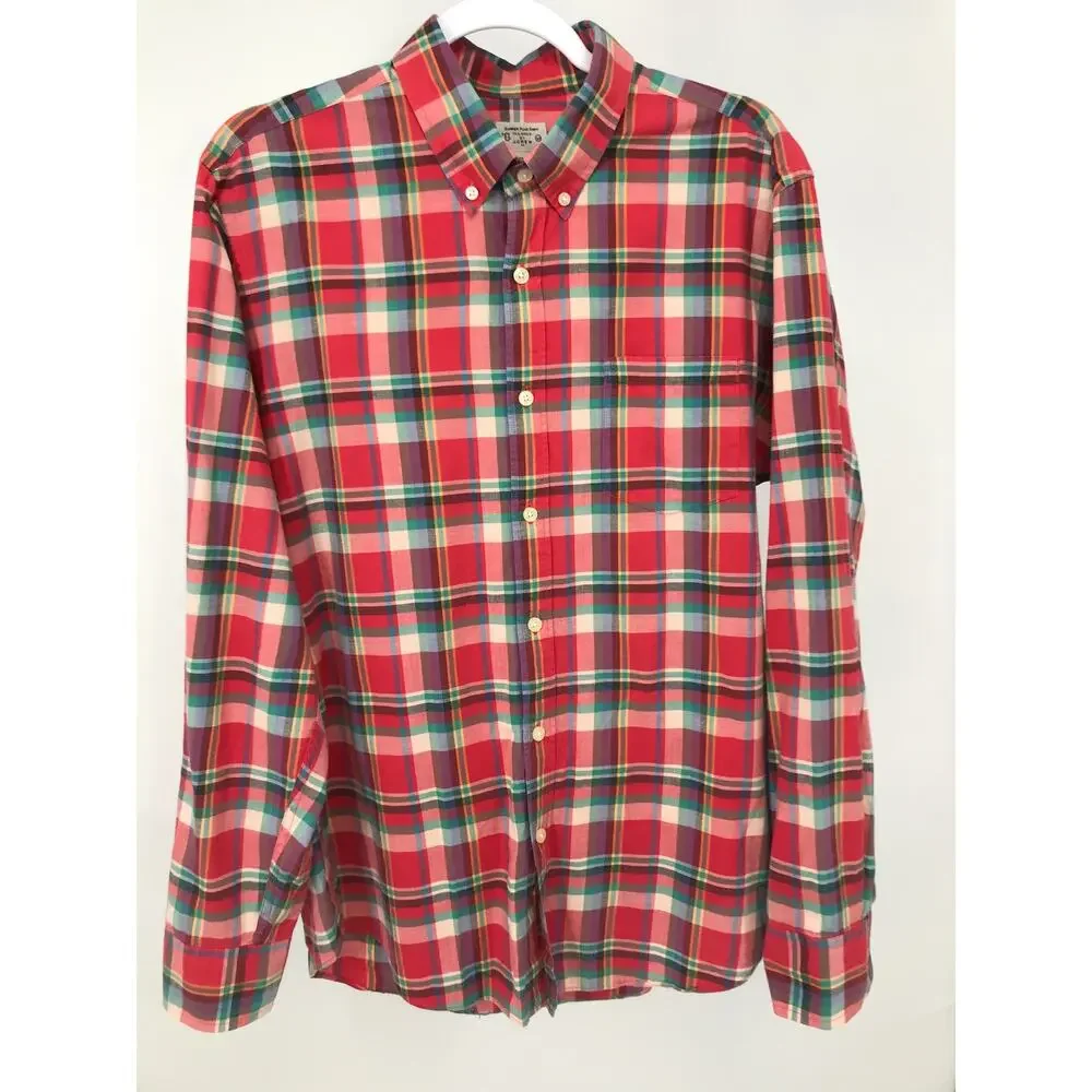 J. Crew Summer Plaid Button Down Shirt Mens M Long Sleeve Cotton